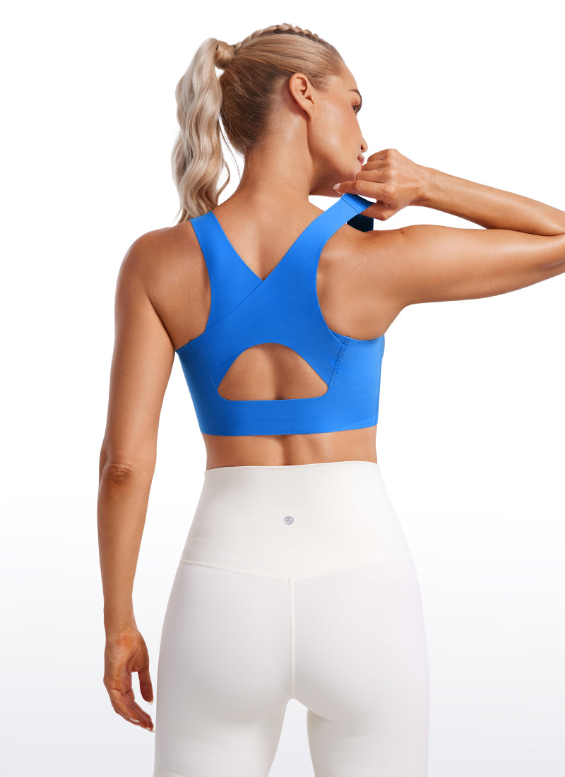 CRZ YOGA Womens U Neck High Impact Training Sports Bra Racerback Sparkle Blue