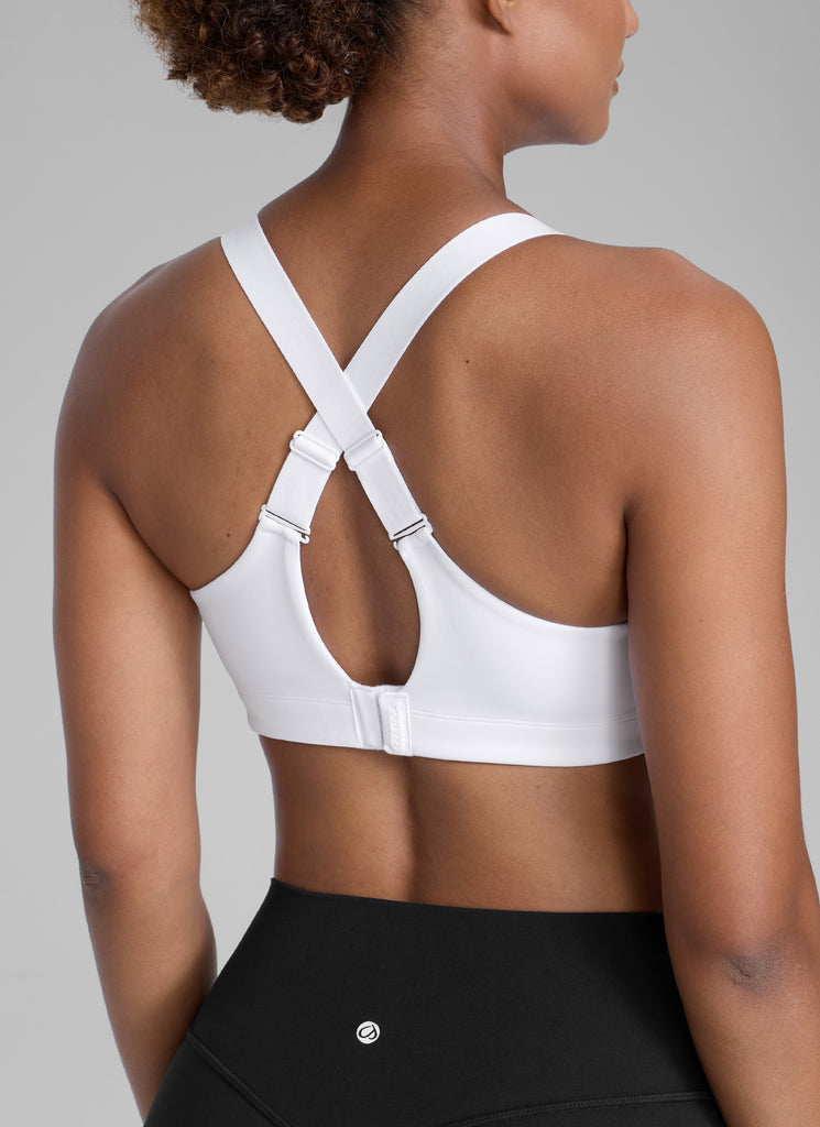 CRZ YOGA Womens Zip Front High Impact Sport Bra with Adjustable Straps White