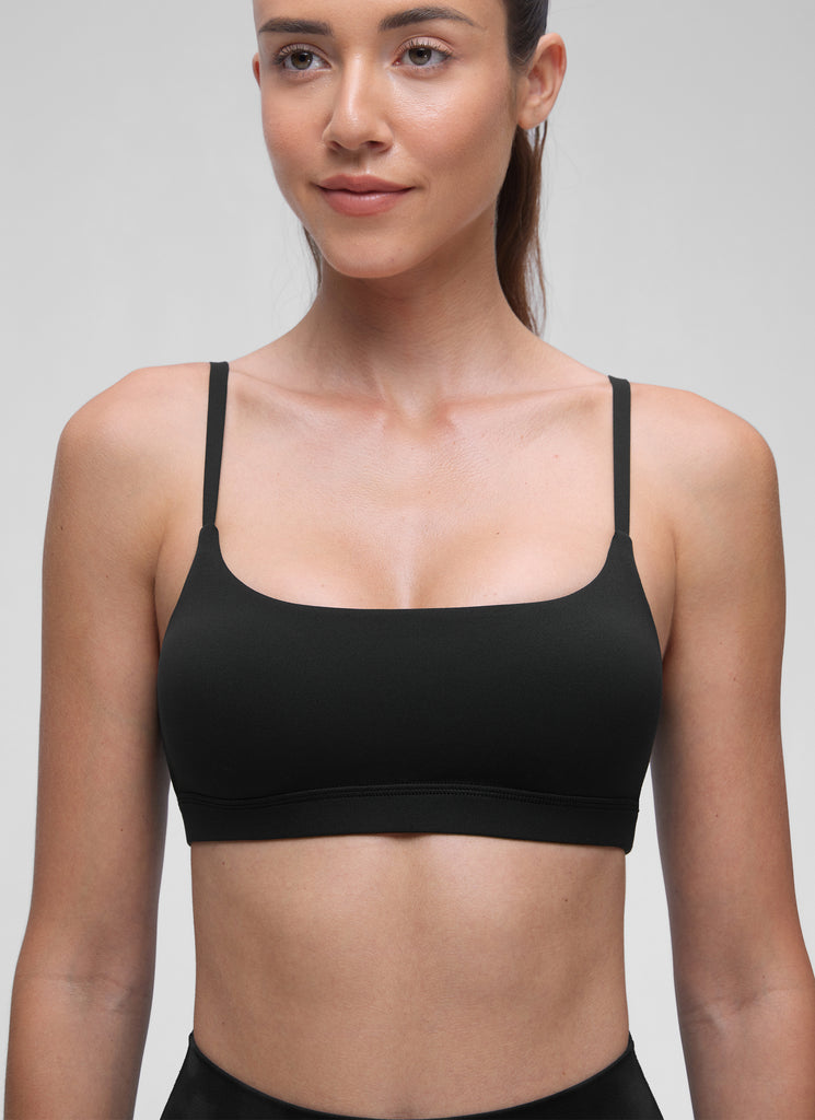 CRZ YOGA Womens Butterluxe Adjustable Spaghetti Strap Scoop Neck Bra Black