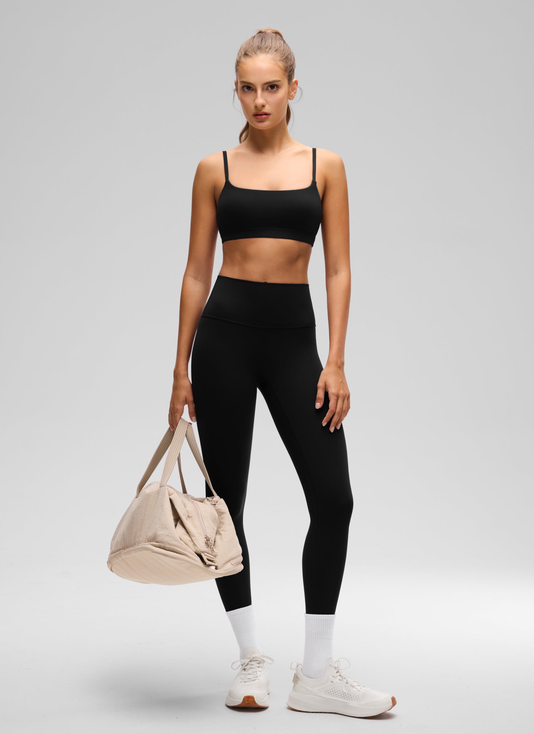 CRZ YOGA Womens Butterluxe Adjustable Spaghetti Strap Scoop Neck Bra Black @model_info:T