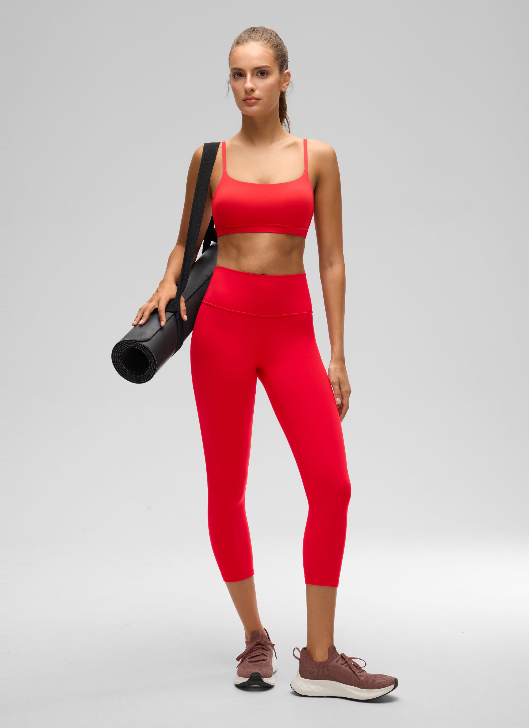 CRZ YOGA Womens Butterluxe Adjustable Spaghetti Strap Scoop Neck Bra Deep Red @model_info:T