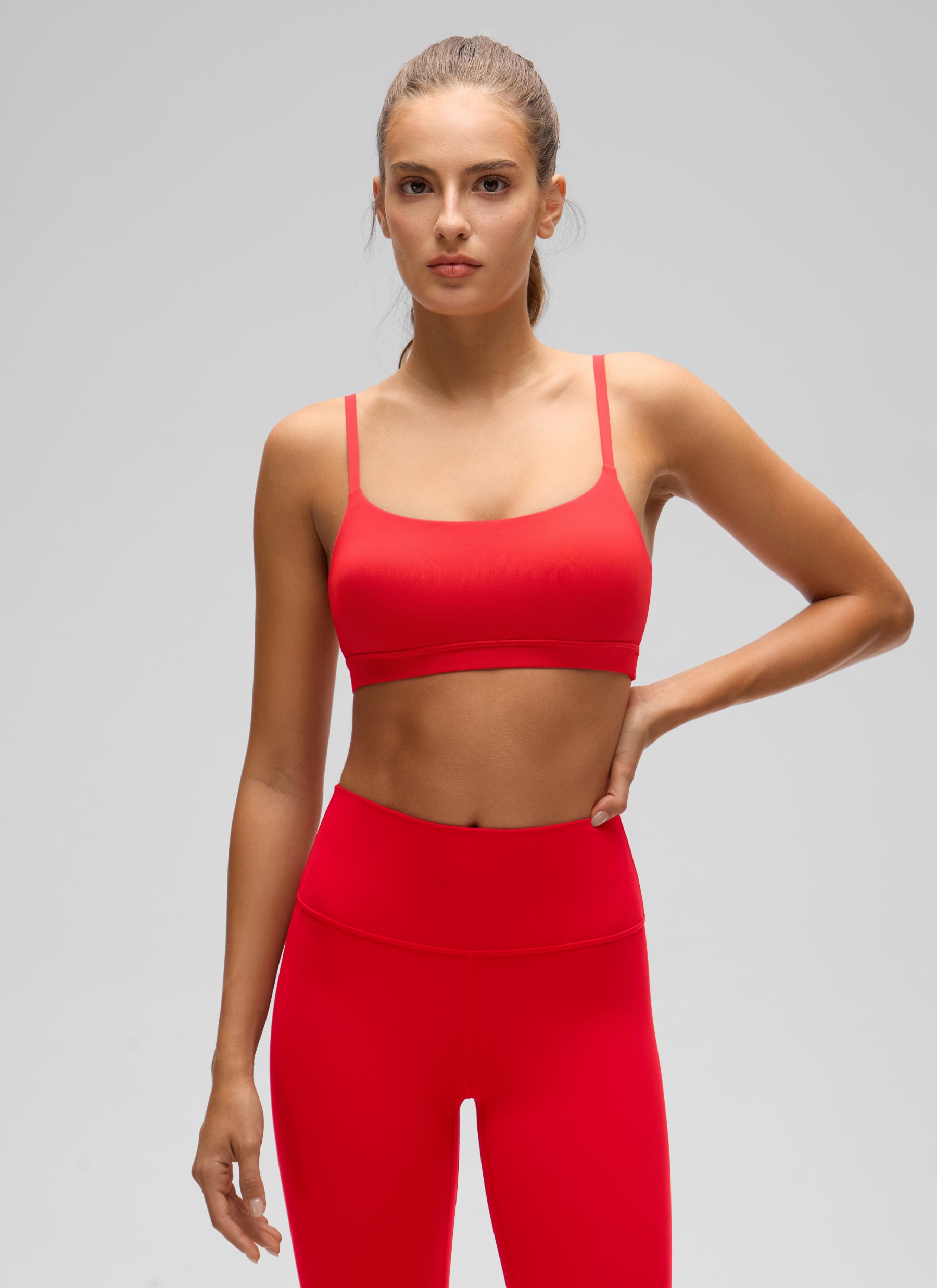 CRZ YOGA Womens Butterluxe Adjustable Spaghetti Strap Scoop Neck Bra Deep Red @model_info:T