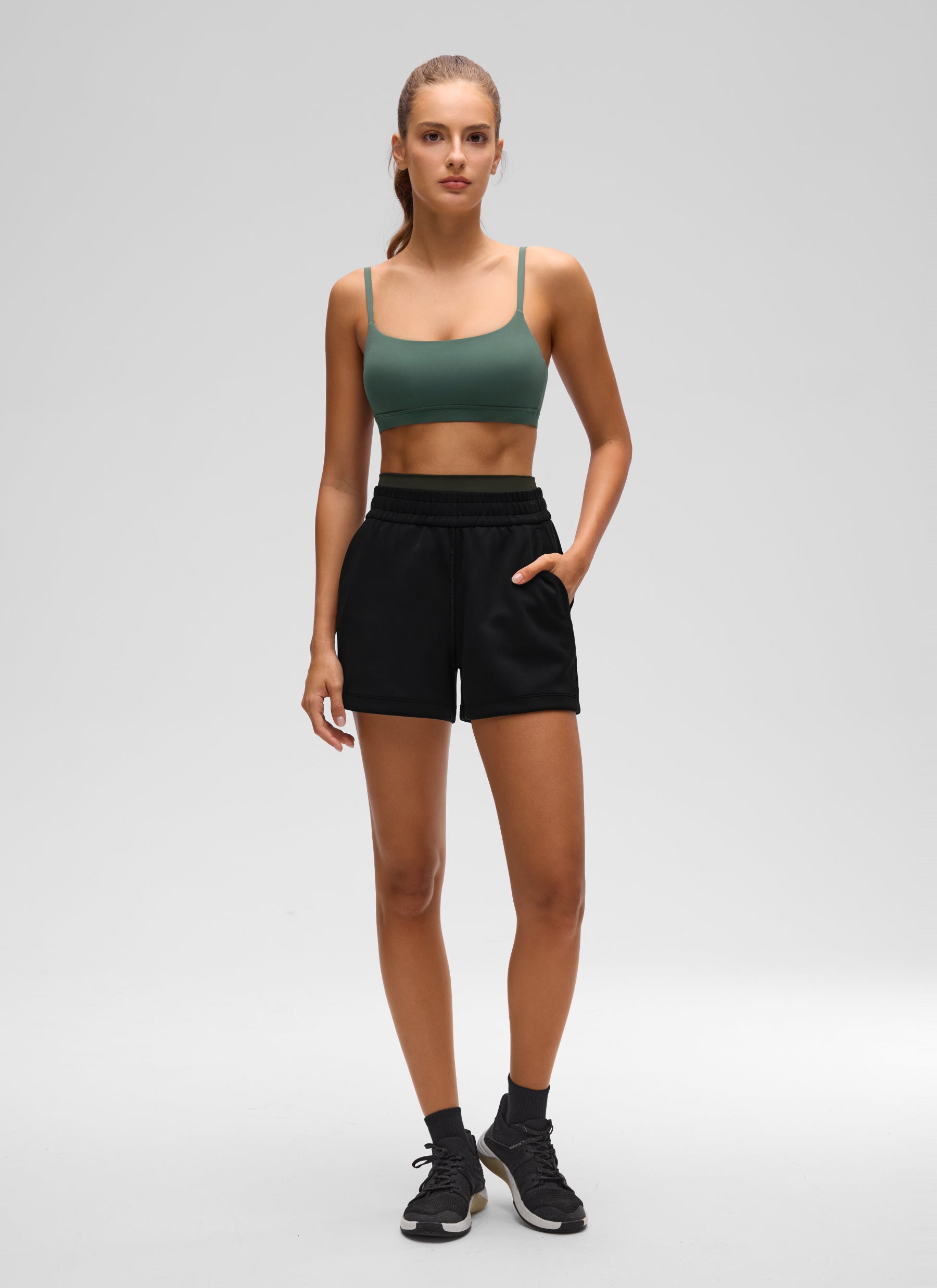CRZ YOGA Womens Butterluxe Adjustable Spaghetti Strap Scoop Neck Bra Dark Forest Green @model_info:T