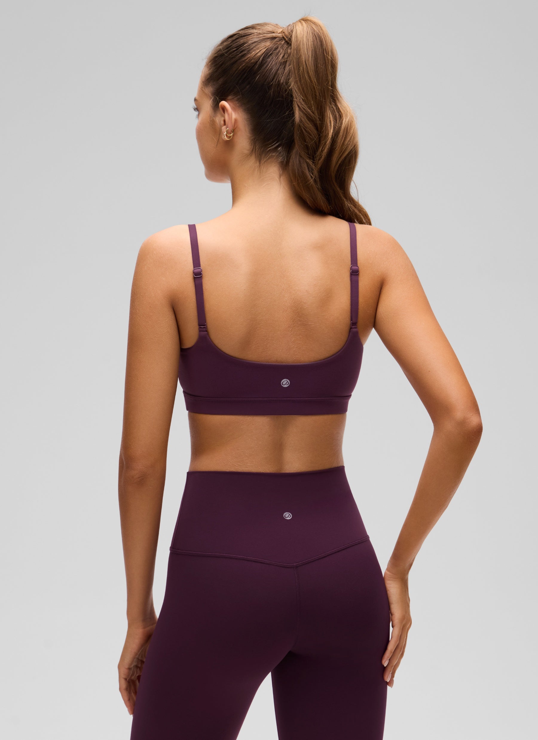 CRZ YOGA Womens Butterluxe Adjustable Spaghetti Strap Scoop Neck Bra Deep Purple @model_info:Anano