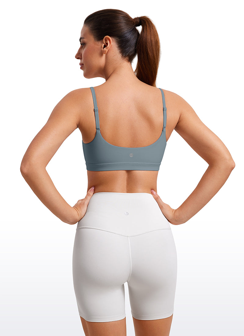 CRZ YOGA Womens Butterluxe Adjustable Spaghetti Strap Scoop Neck Bra Belgian Blue @model_info:Diana