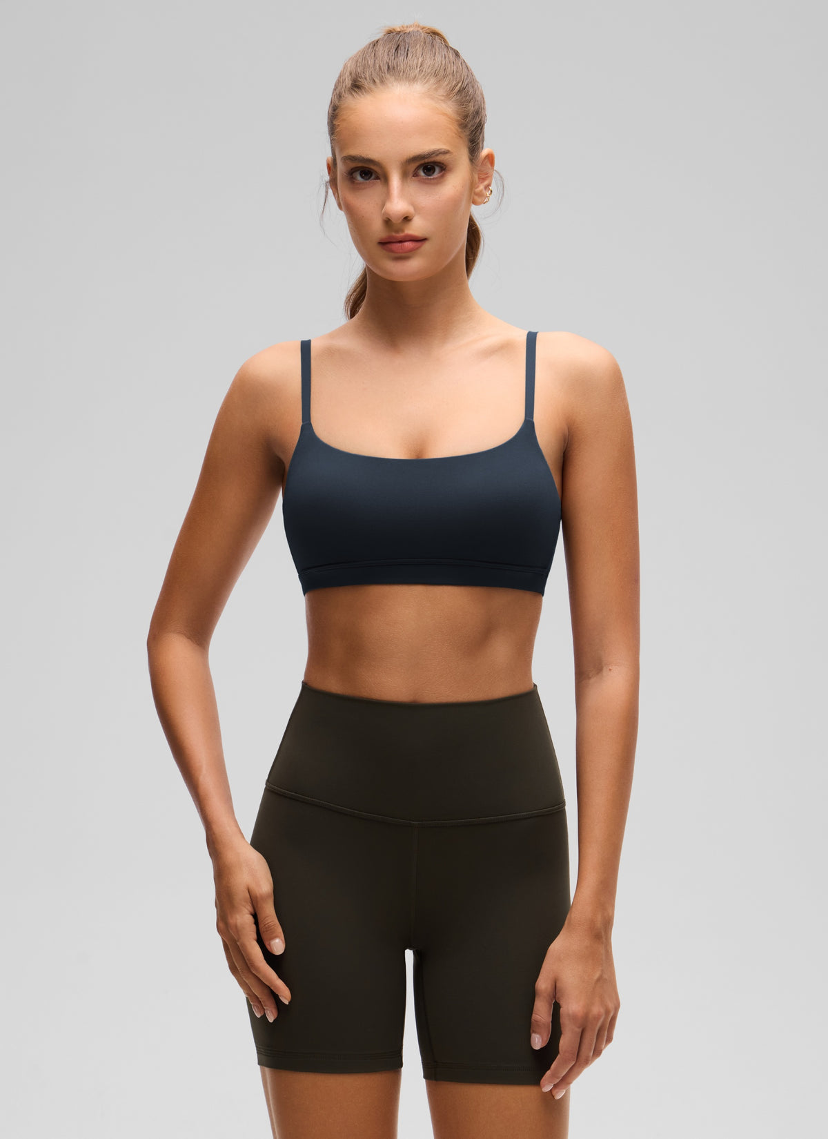 CRZ YOGA Womens Butterluxe Adjustable Spaghetti Strap Scoop Neck Bra True Navy @model_info:Anano