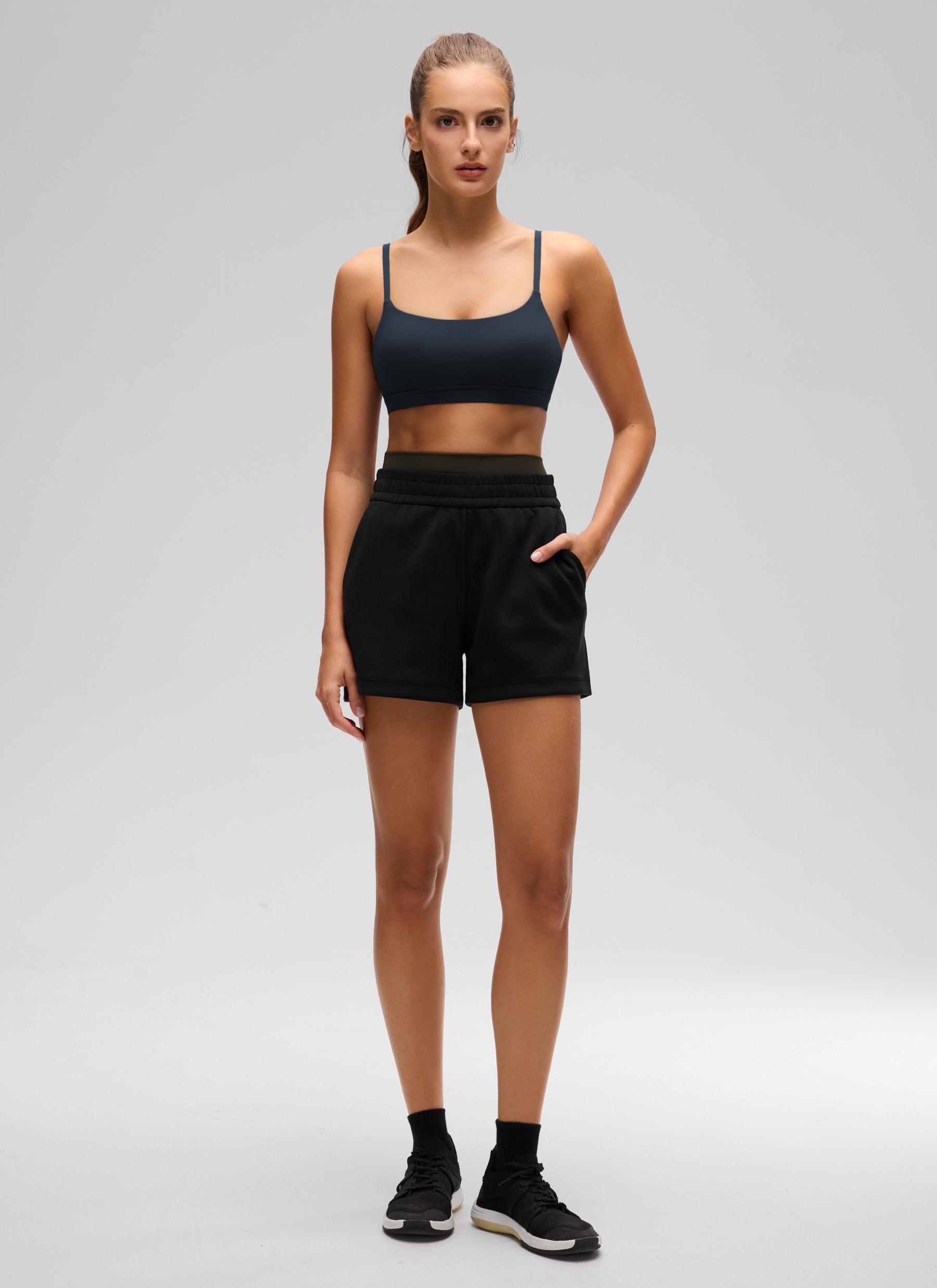 CRZ YOGA Womens Butterluxe Adjustable Spaghetti Strap Scoop Neck Bra True Navy @model_info:Anano