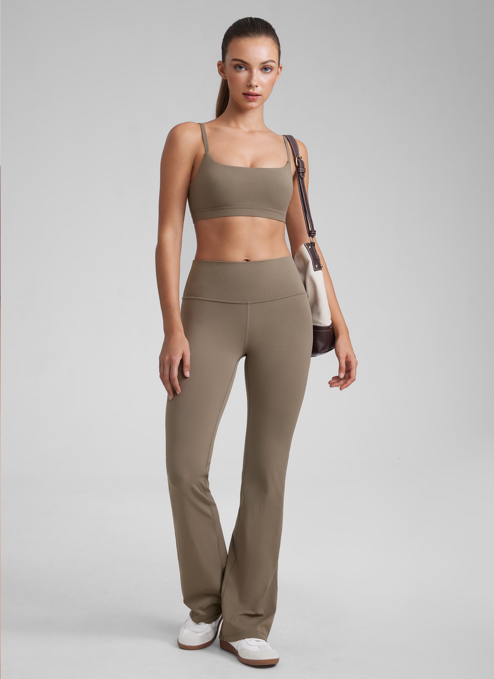 CRZ YOGA Womens Butterluxe Adjustable Spaghetti Strap Scoop Neck Bra Nomad Grey @model_info:K