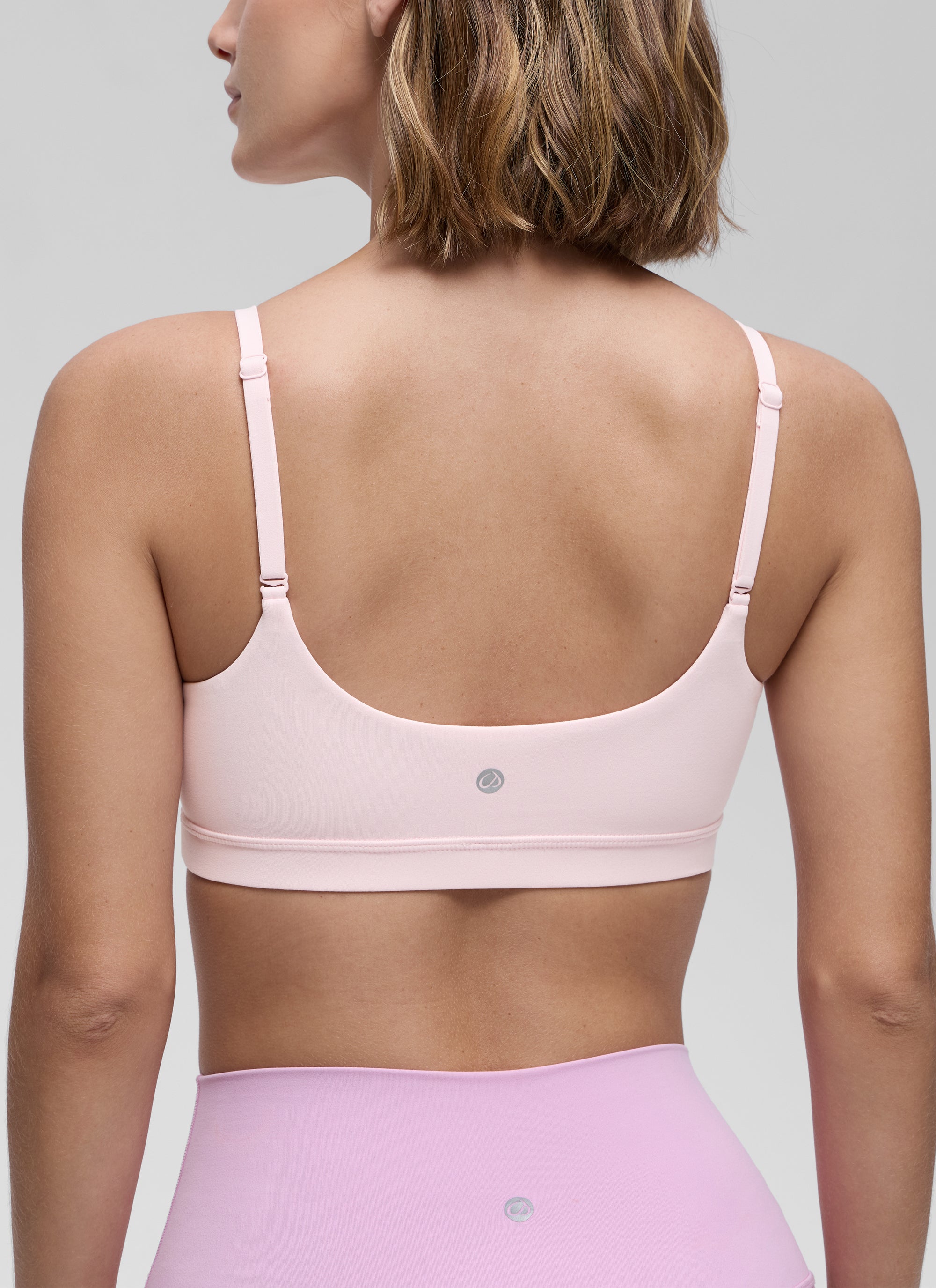 CRZ YOGA Womens Butterluxe Adjustable Spaghetti Strap Scoop Neck Bra Strawberry Pink @model_info:Jaynne