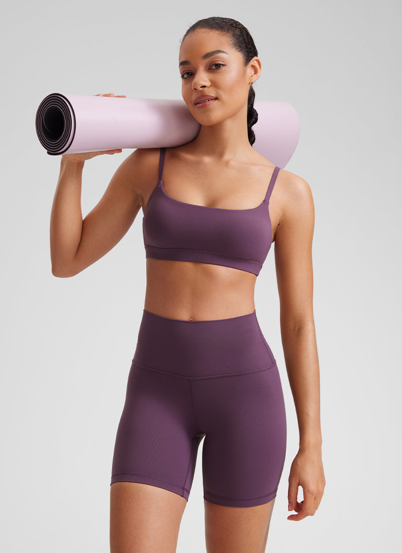CRZ YOGA Womens Butterluxe Adjustable Spaghetti Strap Scoop Neck Bra Grape Thistle Purple @model_info:F