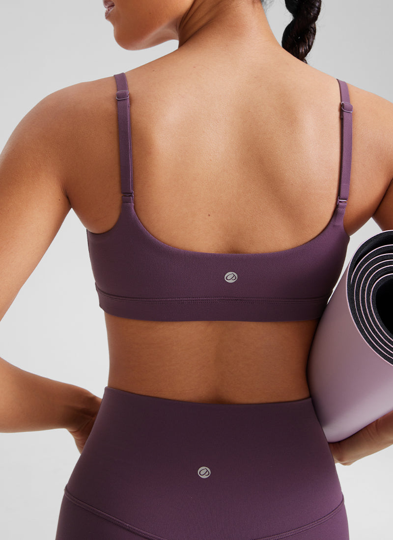 CRZ YOGA Womens Butterluxe Adjustable Spaghetti Strap Scoop Neck Bra Grape Thistle Purple @model_info:F