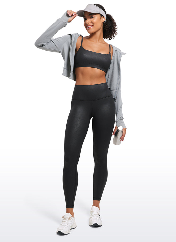 CRZ YOGA Womens Butterluxe Adjustable Spaghetti Strap Scoop Neck Bra Black Foil Pattern