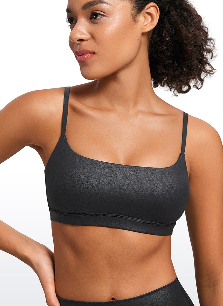 CRZ YOGA Womens Butterluxe Adjustable Spaghetti Strap Scoop Neck Bra Black Foil Pattern