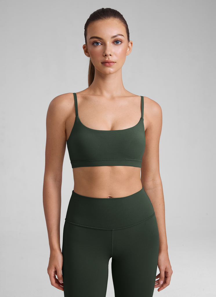 CRZ YOGA Womens Butterluxe Adjustable Spaghetti Strap Scoop Neck Bra Legend Green