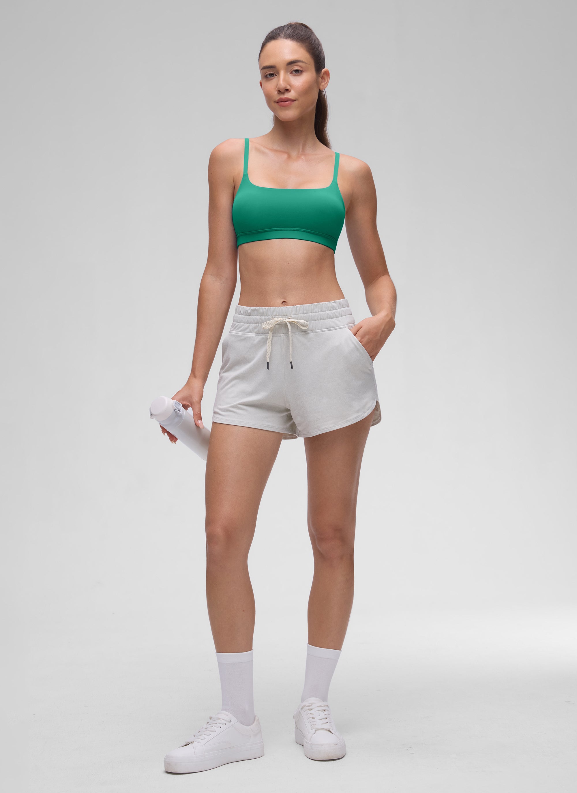 CRZ YOGA Womens Butterluxe Adjustable Spaghetti Strap Scoop Neck Bra Cascadia Green @model_info:Malisa