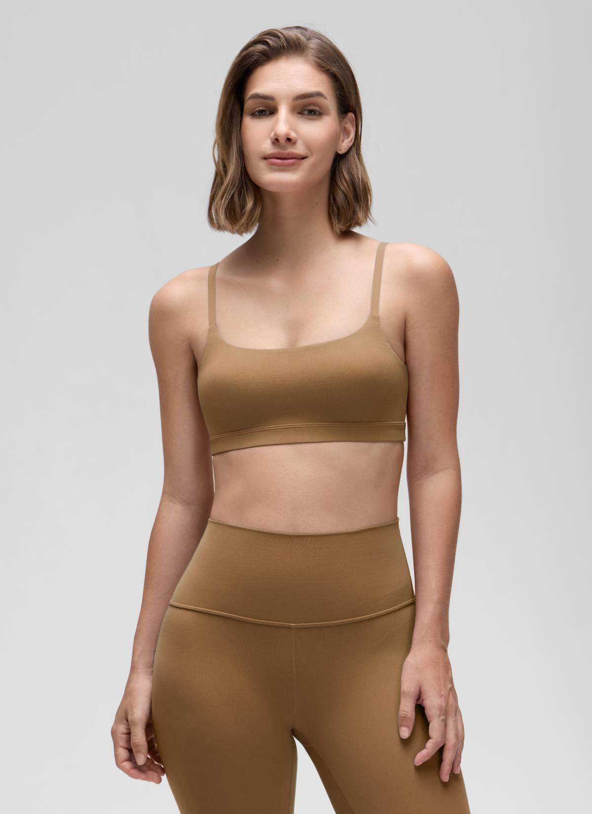 CRZ YOGA Womens Butterluxe Adjustable Spaghetti Strap Scoop Neck Bra Allspice @model_info:Jaynne