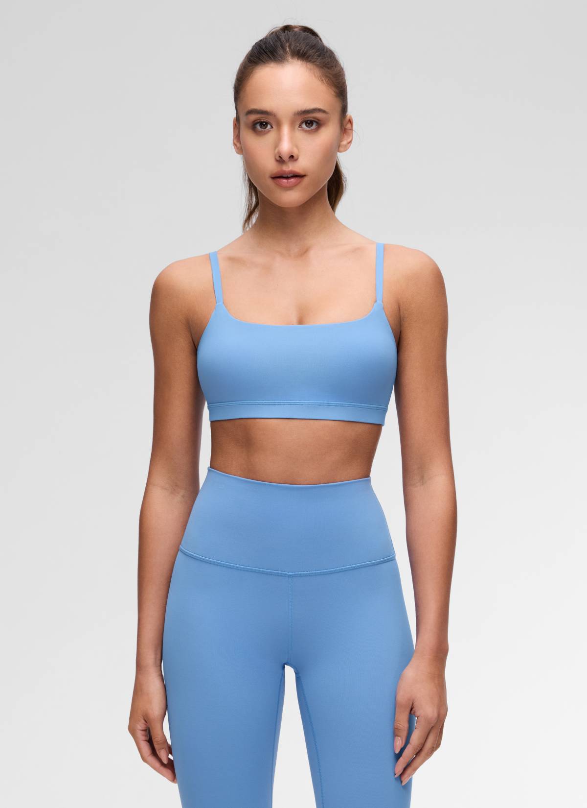 CRZ YOGA Womens Butterluxe Adjustable Spaghetti Strap Scoop Neck Bra Party Blue @model_info:Maria