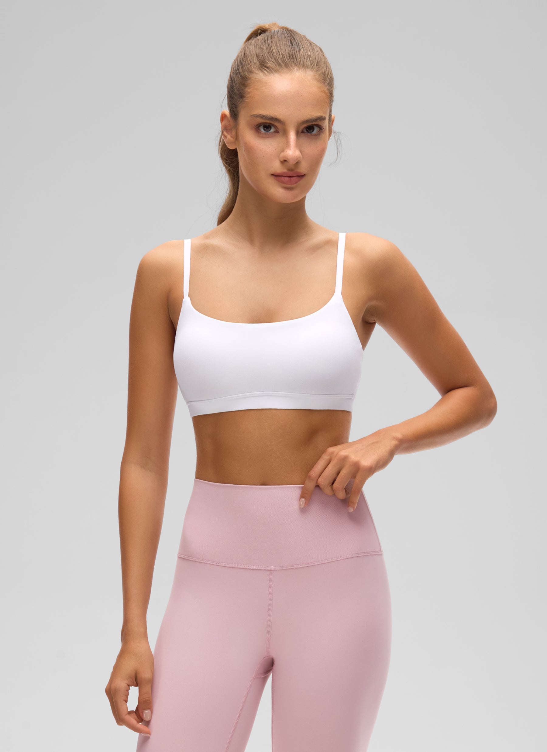 CRZ YOGA Womens Butterluxe Adjustable Spaghetti Strap Scoop Neck Bra White @model_info:T