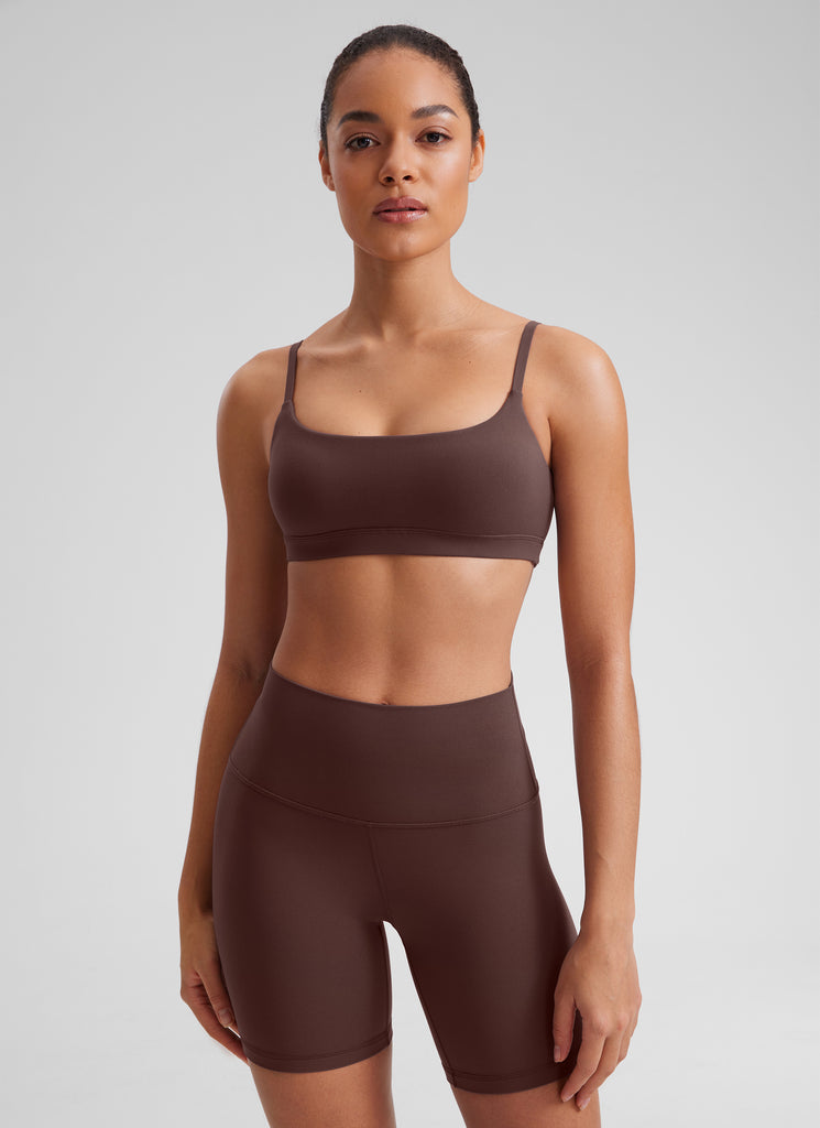 CRZ YOGA Womens Butterluxe Adjustable Spaghetti Strap Scoop Neck Bra Taupe