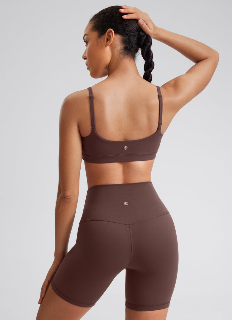 CRZ YOGA Womens Butterluxe Adjustable Spaghetti Strap Scoop Neck Bra Taupe