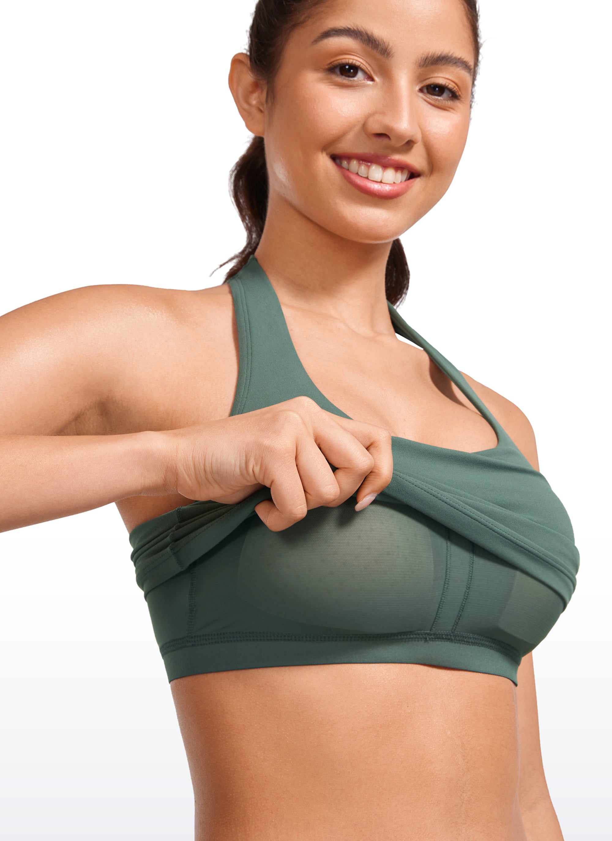 CRZ YOGA Womens Butterluxe Halter Longline Sports Bra Crop Tank Tops Sparkle Blue