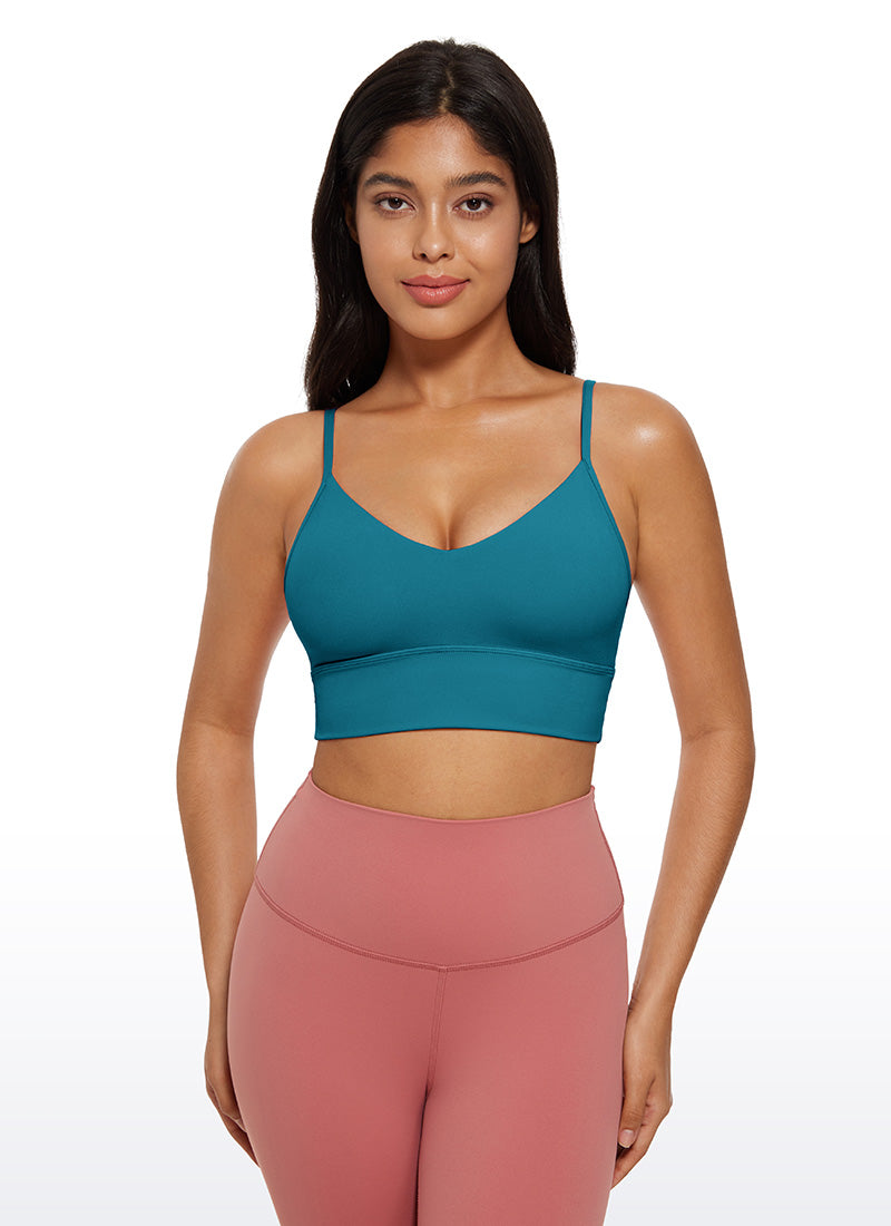 CRZ YOGA Butterluxe Womens V Neck Longline Camisole Workout Sports Bra Borealis Green