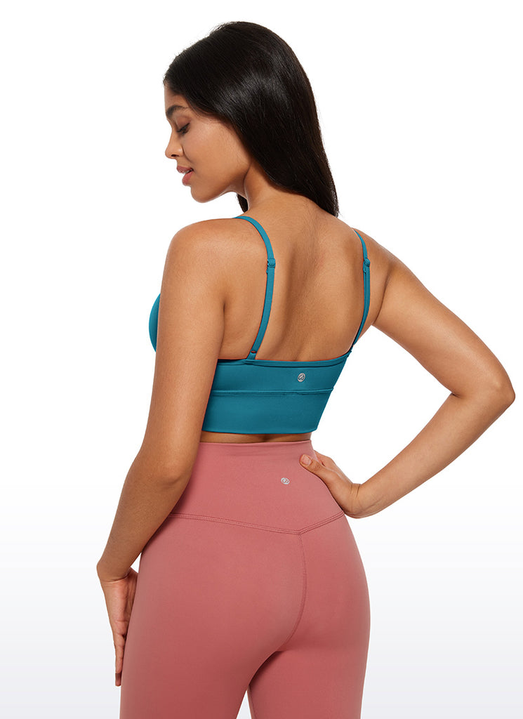 CRZ YOGA Butterluxe Womens V Neck Longline Camisole Workout Sports Bra Borealis Green