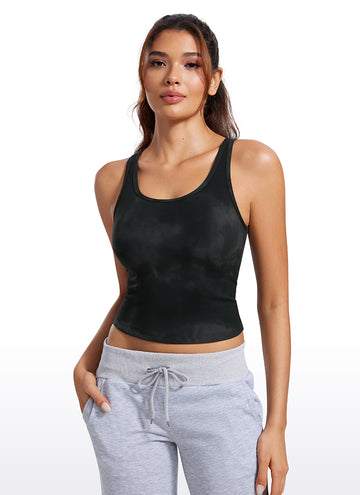 CRZ YOGA Women's Yoga Butterluxe Tight Fit Tank Tops Racerback Black Tie Dye Flowers