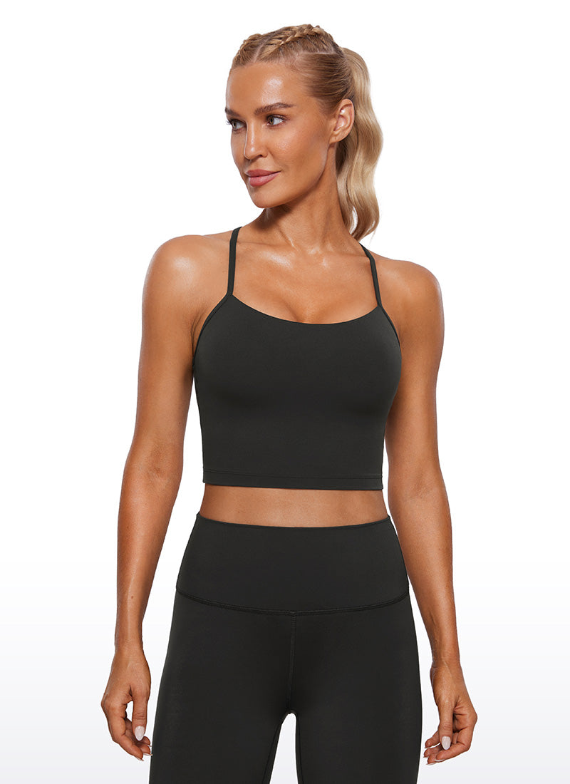 CRZ YOGA Womens Butterluxe Y Back Longline Sports Bras Crop Tank Top Black