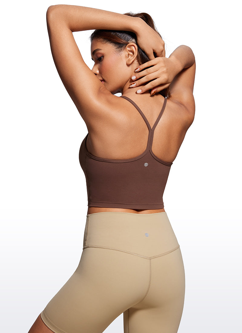 CRZ YOGA Womens Butterluxe Y Back Longline Sports Bras Crop Tank Top Coffee Brown
