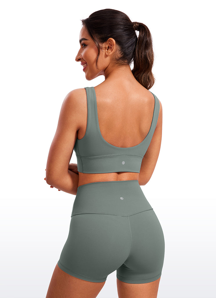 CRZ YOGA Women's Light Support Butterluxe Yoga Bra Longline U back V Neck Black