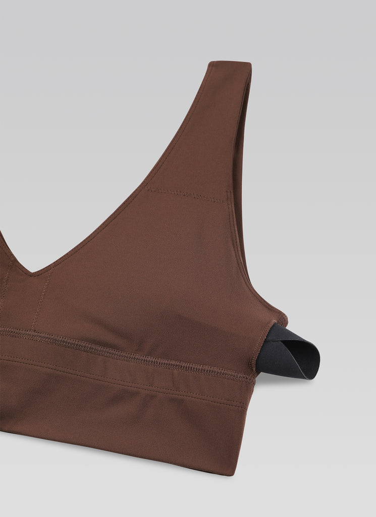 CRZ YOGA Women's Light Support Butterluxe Yoga Bra Longline U back V Neck Coffee Brown