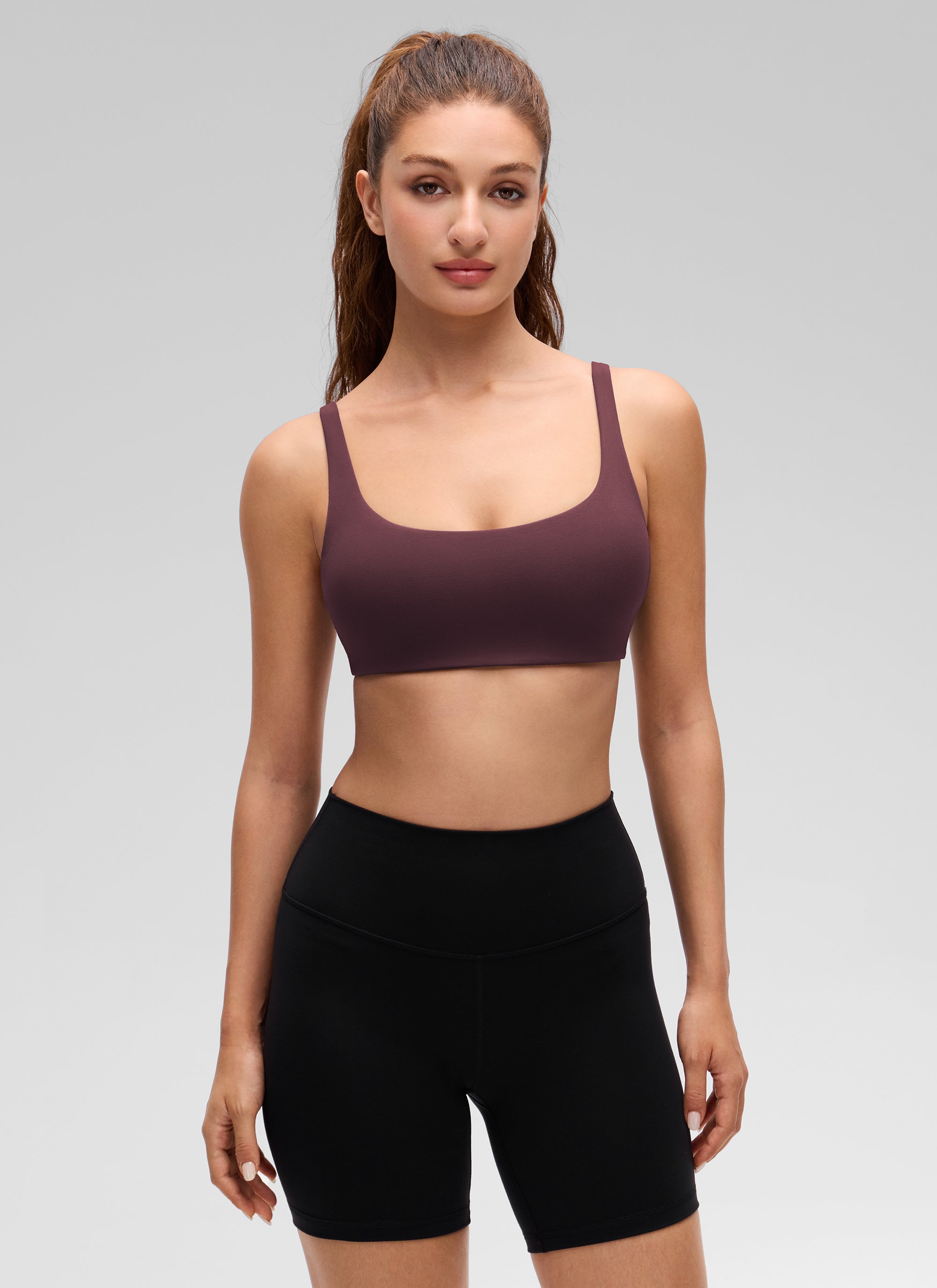 CRZ YOGA Women Butterluxe Square Neck Cami Padded Mini Bra Ripe Plum