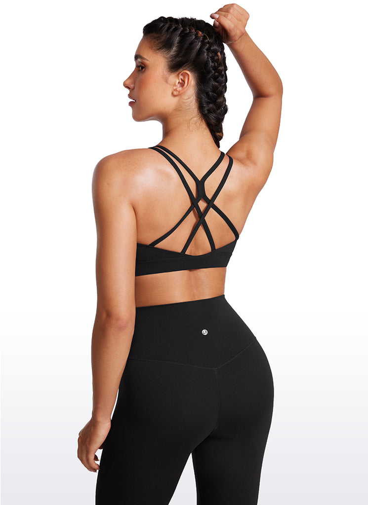 CRZ YOGA Womens Butterluxe Longline Sports Bras Criss Cross Back Black