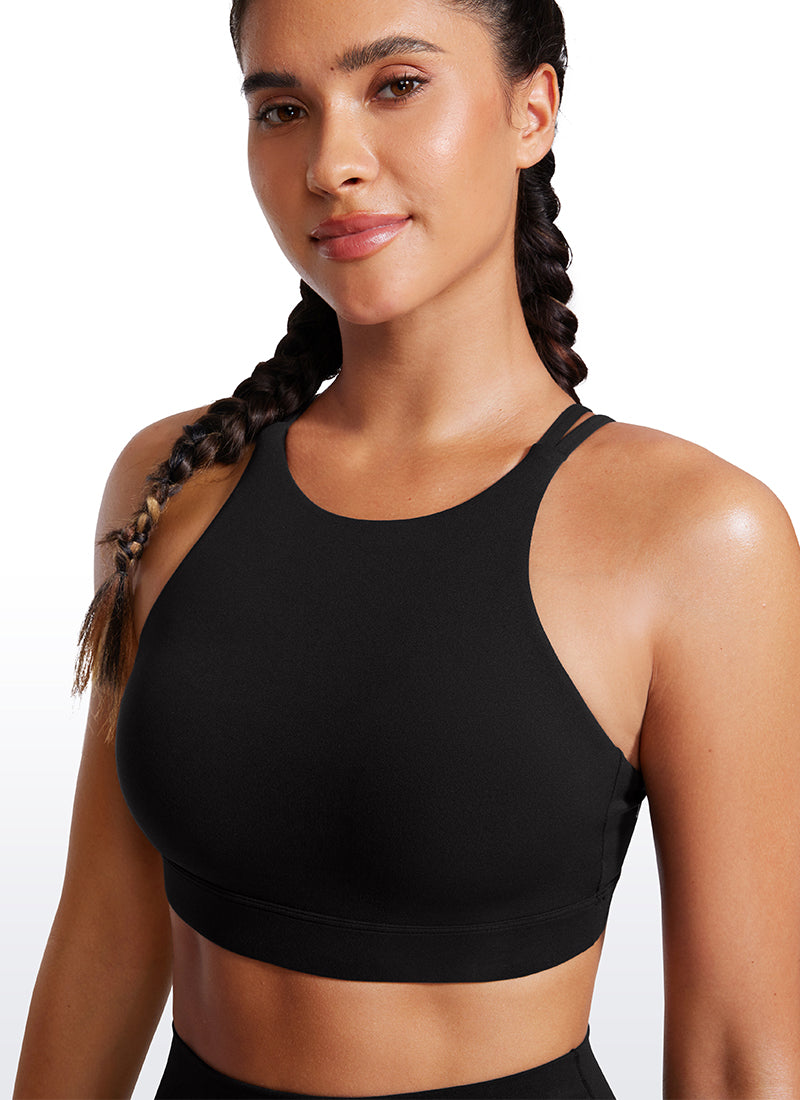 CRZ YOGA Womens Butterluxe Longline Sports Bras Criss Cross Back Black