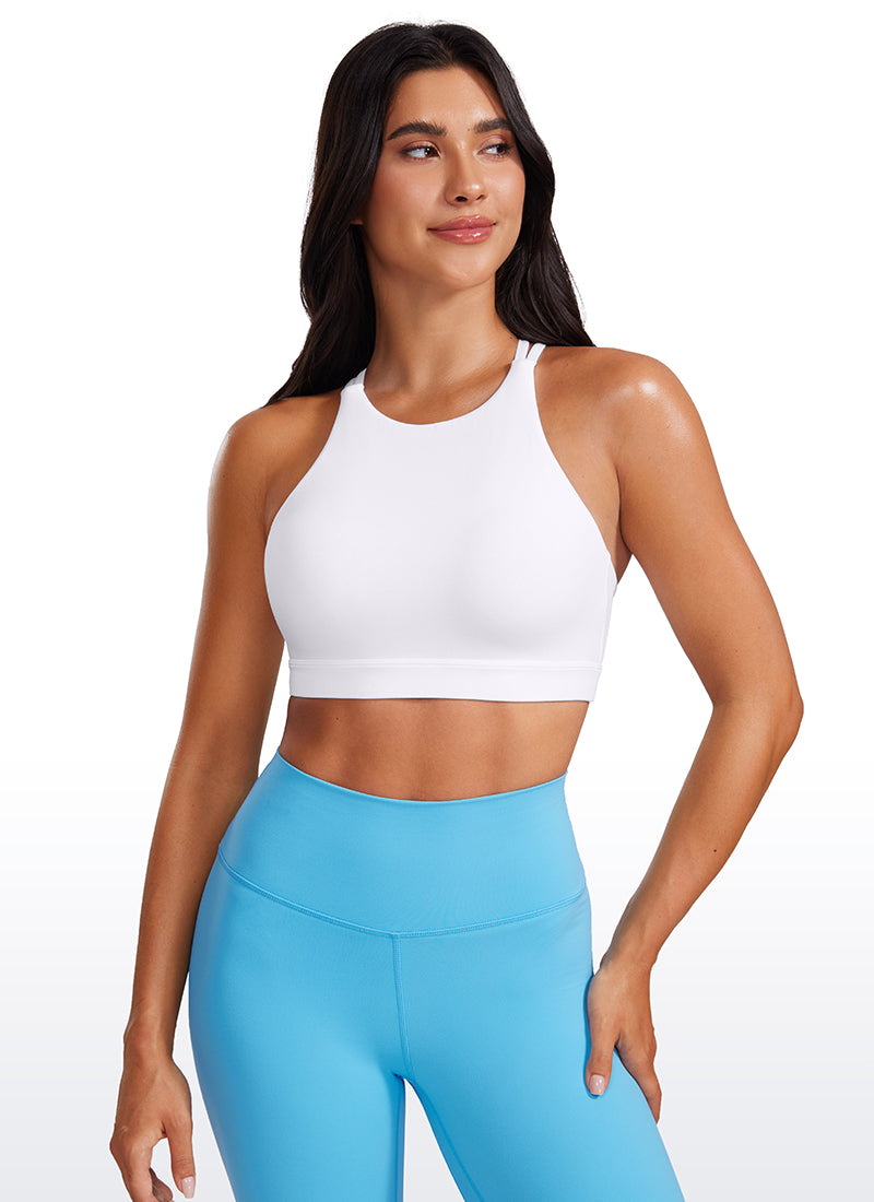 CRZ YOGA Womens Butterluxe Longline Sports Bras Criss Cross Back White