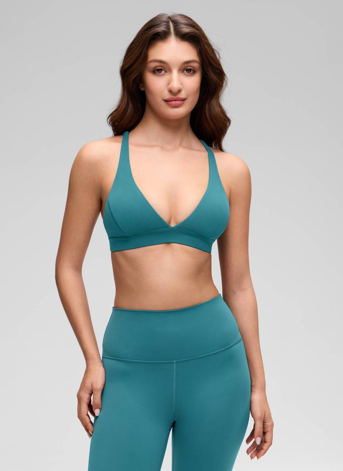 CRZ YOGA Women's Light Support Butterluxe Yoga Bra Strappy back V Neck Green Jade