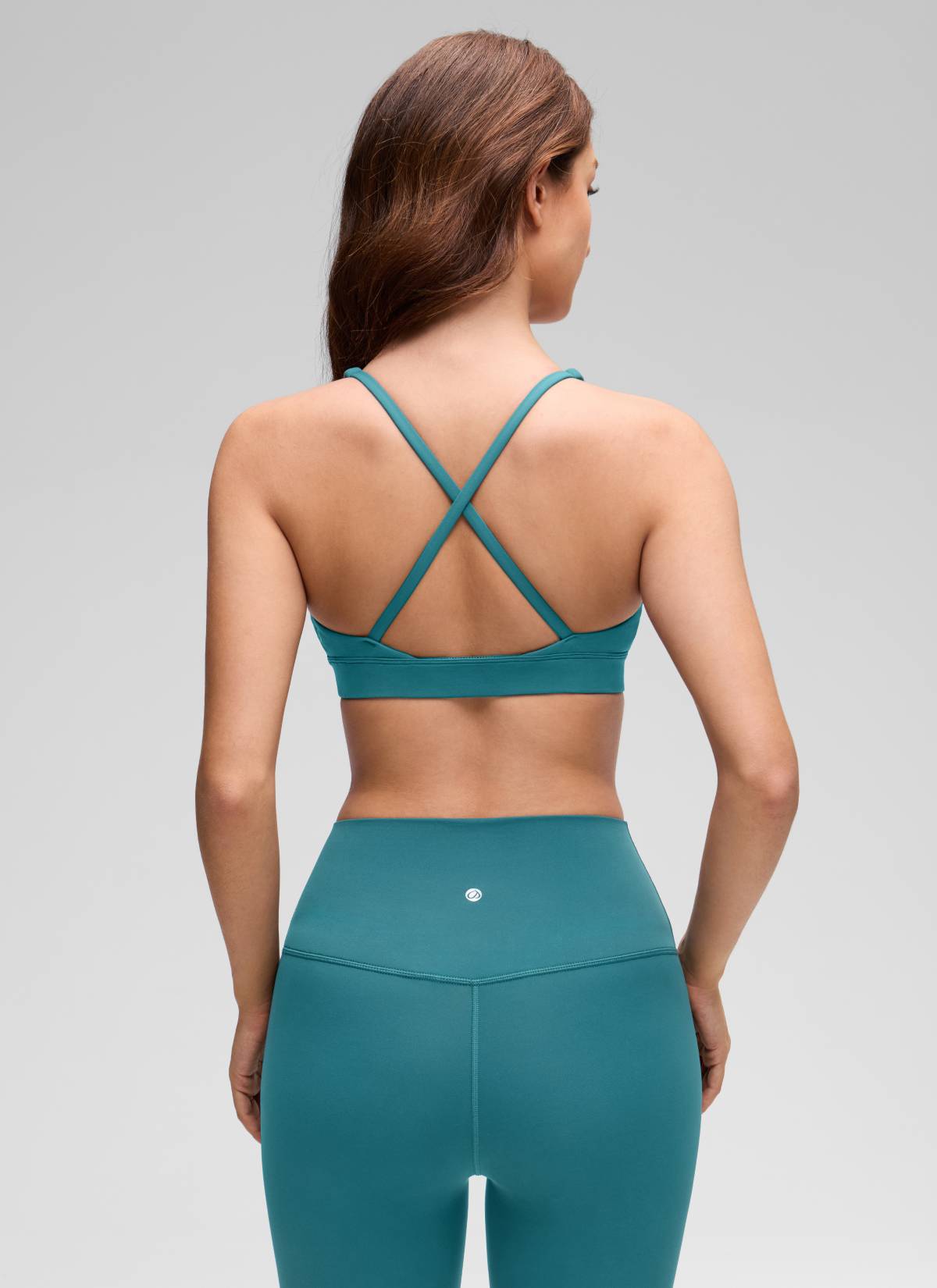 CRZ YOGA Women's Light Support Butterluxe Yoga Bra Strappy back V Neck Green Jade
