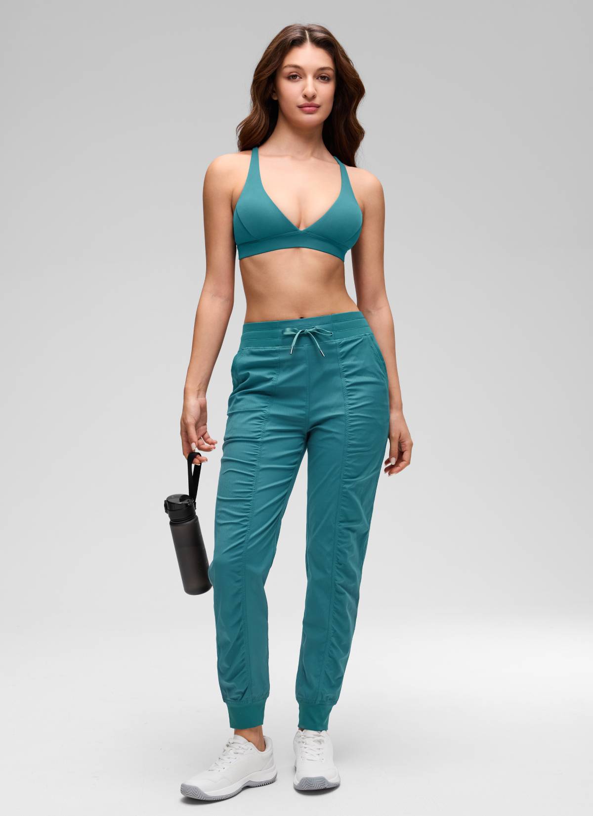 CRZ YOGA Women's Light Support Butterluxe Yoga Bra Strappy back V Neck Green Jade