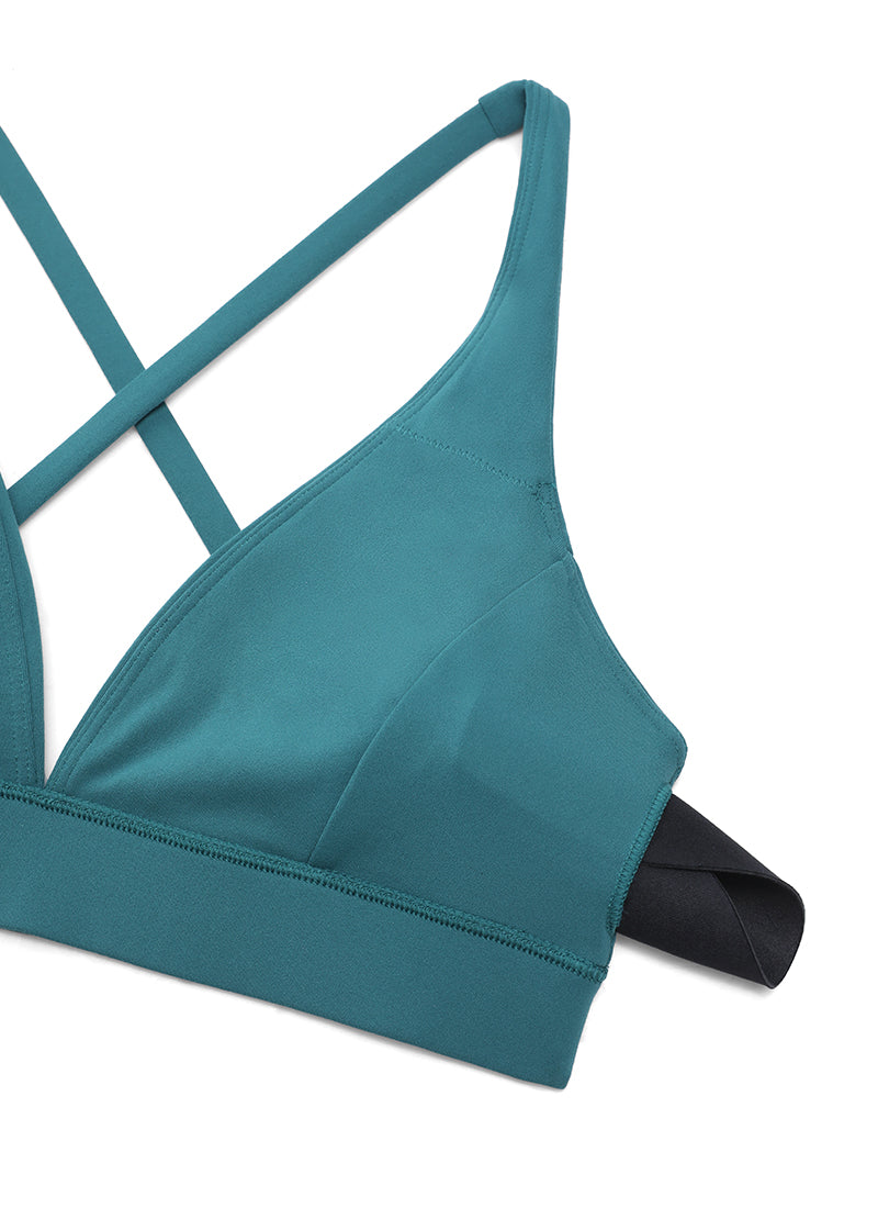 CRZ YOGA Women's Light Support Butterluxe Yoga Bra Strappy back V Neck Green Jade