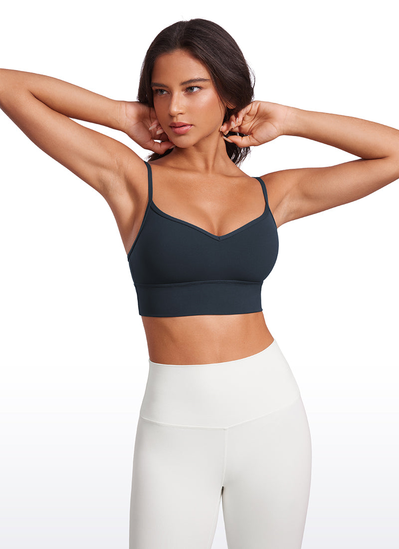 CRZ YOGA Butterluxe Womens V Neck Longline Camisole Yoga Padded Sports Bra True Navy