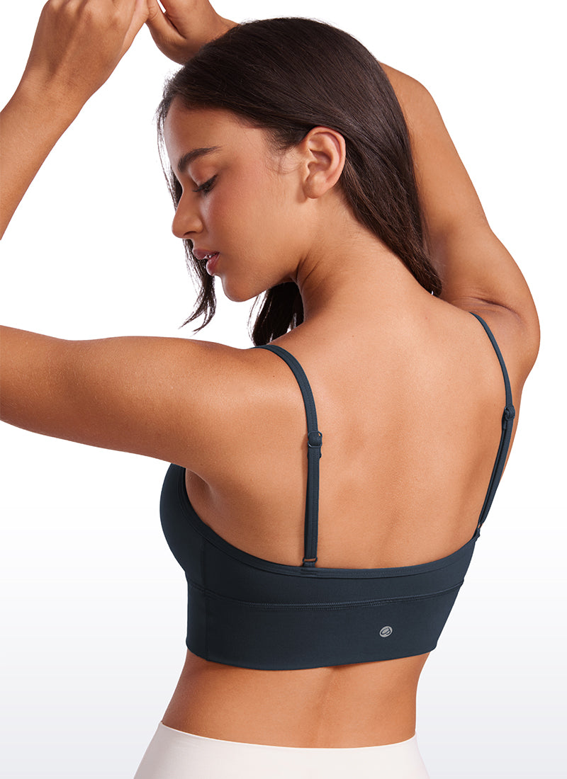 CRZ YOGA Butterluxe Womens V Neck Longline Camisole Yoga Padded Sports Bra True Navy