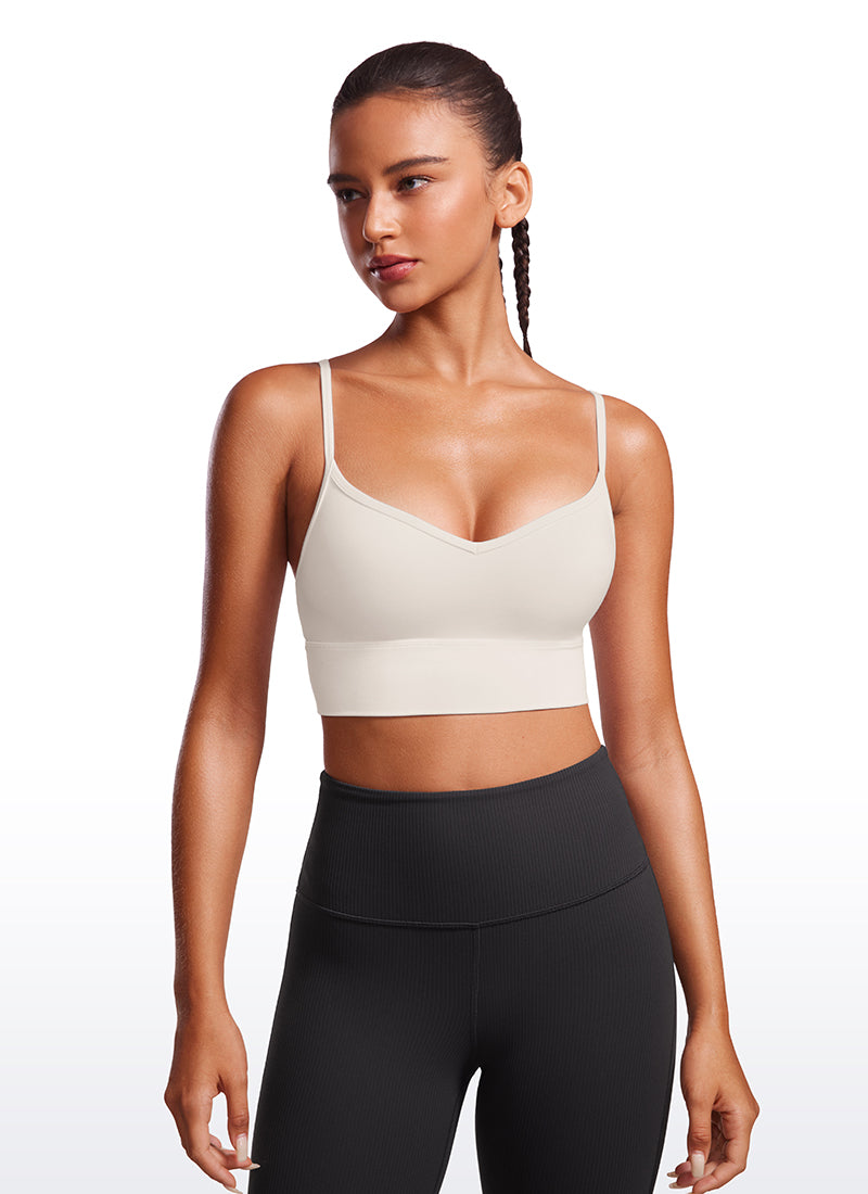 CRZ YOGA Butterluxe Womens V Neck Longline Camisole Yoga Padded Sports Bra Black