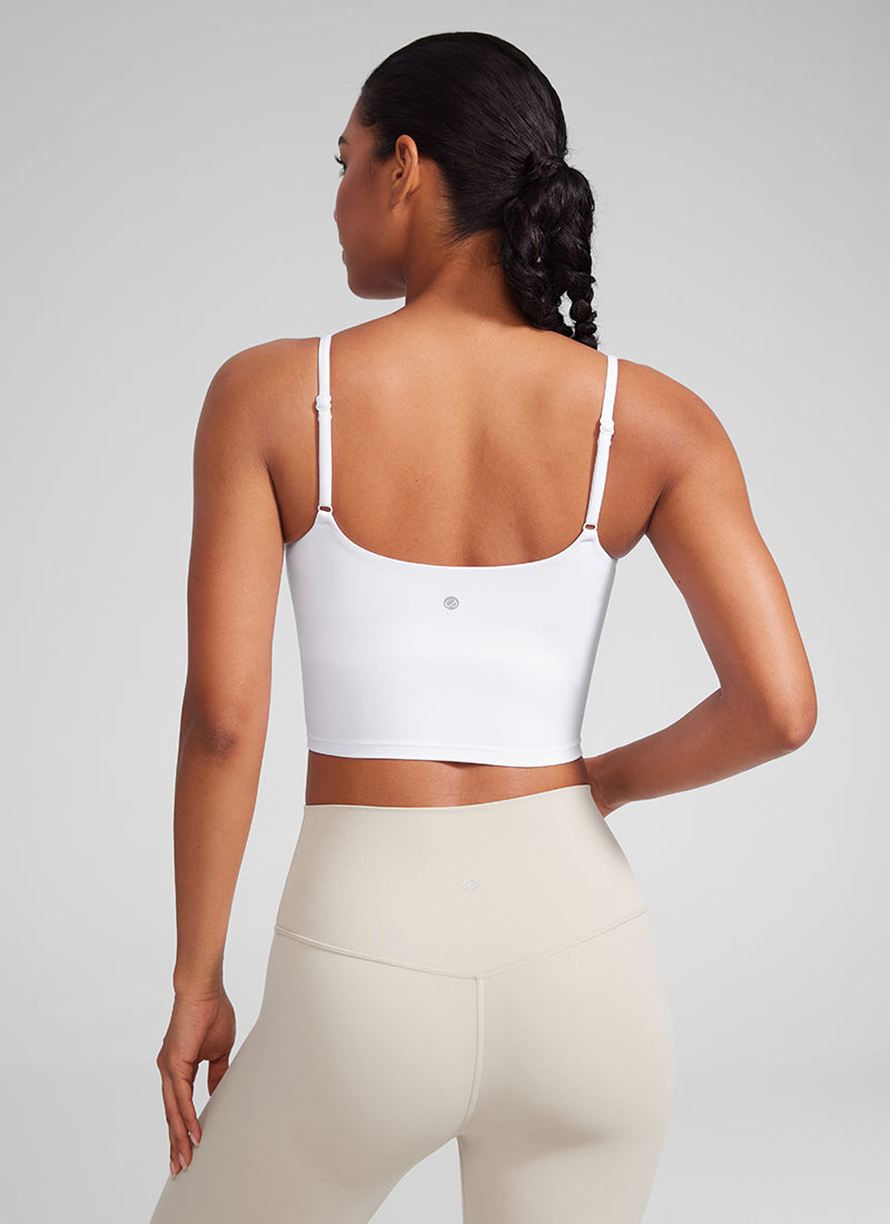 CRZ YOGA Womens Butterlift Scoop Neck U Back Yoga Longline Sports Bra White