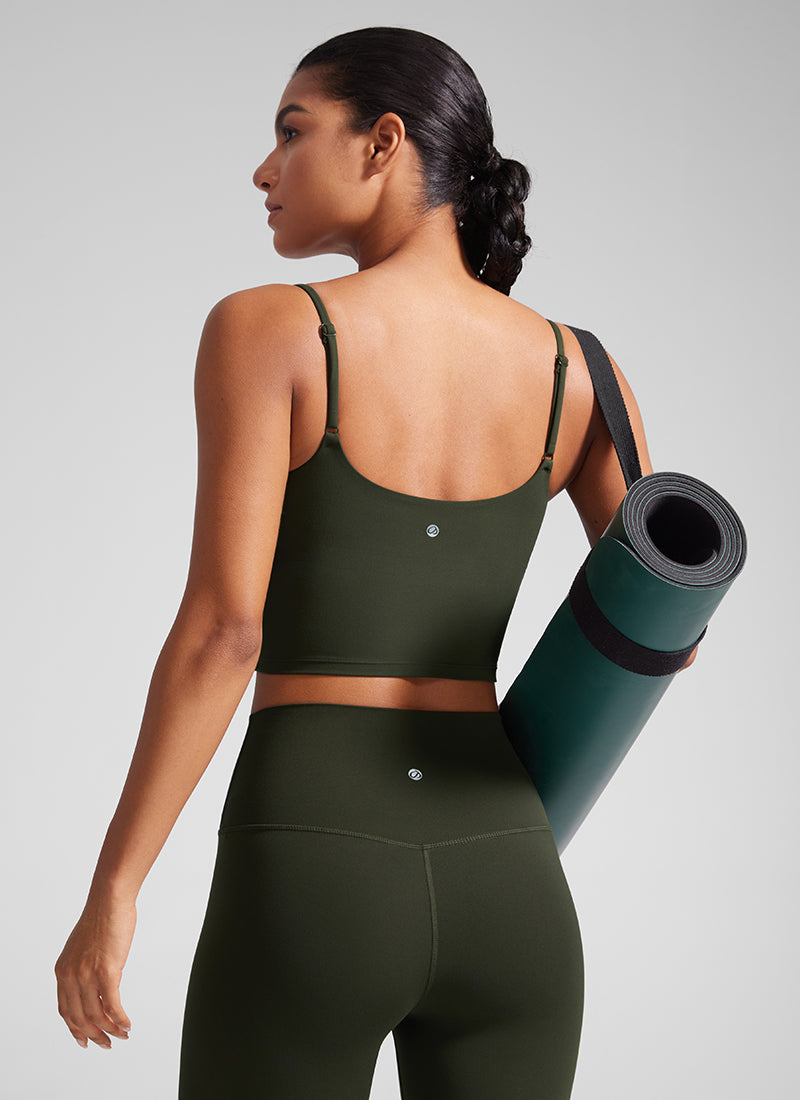 CRZ YOGA Womens Butterlift Scoop Neck U Back Yoga Longline Sports Bra Olive Green