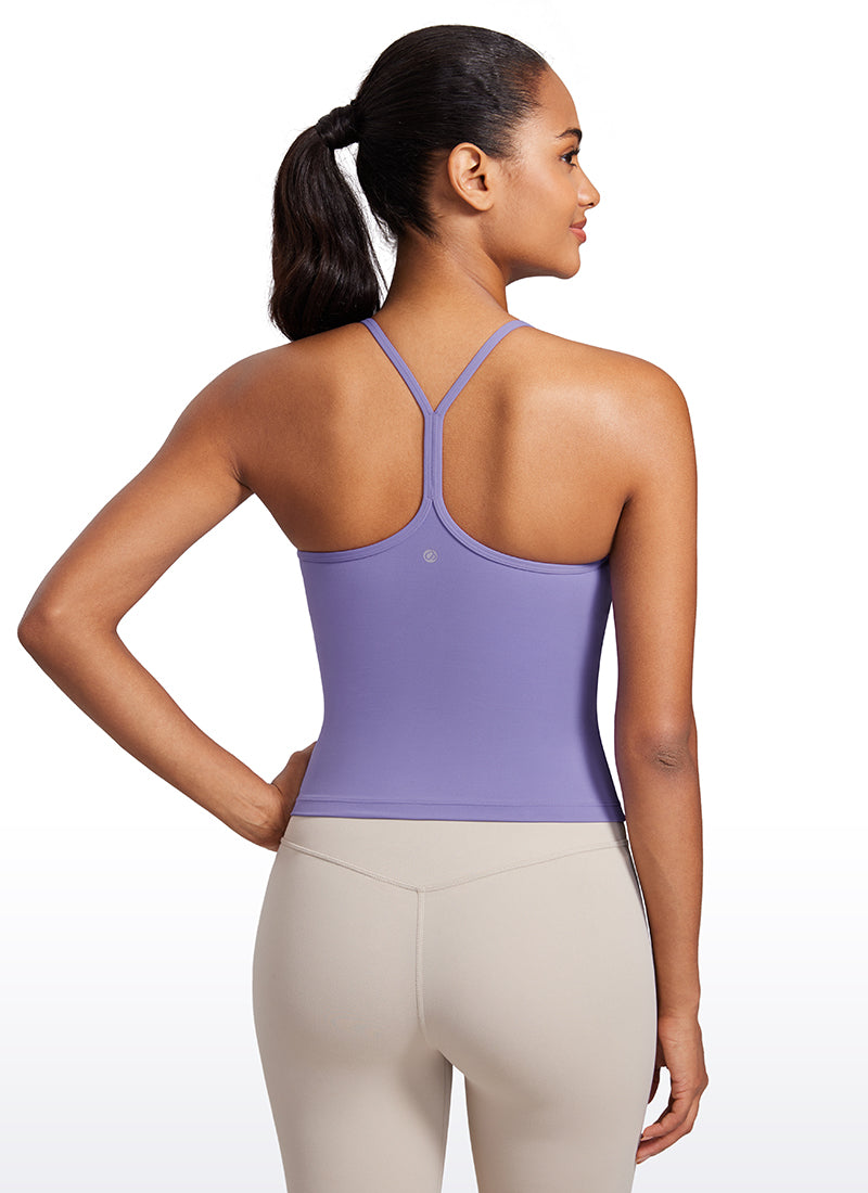 CRZ YOGA Women's Yoga Butterluxe Halter High Neck Padded Tanks Y Back Dark Lavender Purple