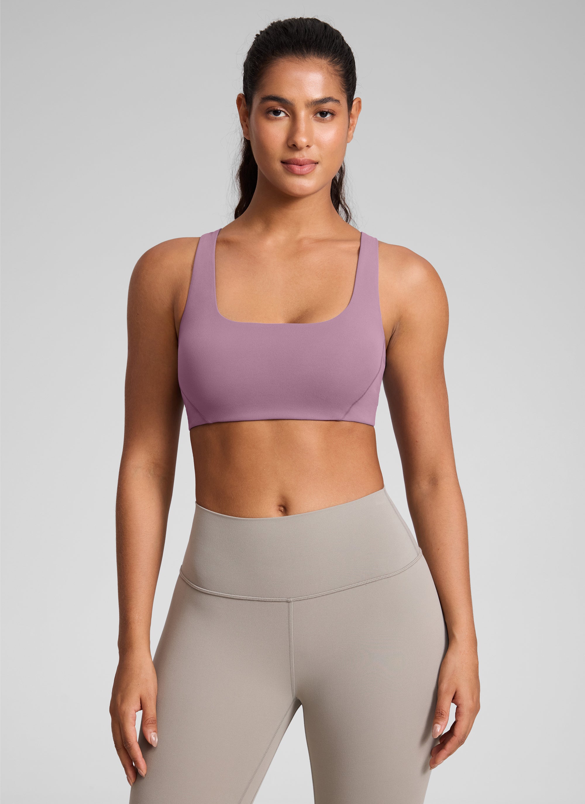 CRZ YOGA Womens Butterlift Double Lined Square Neck Yoga Sports Bra Light Lavender