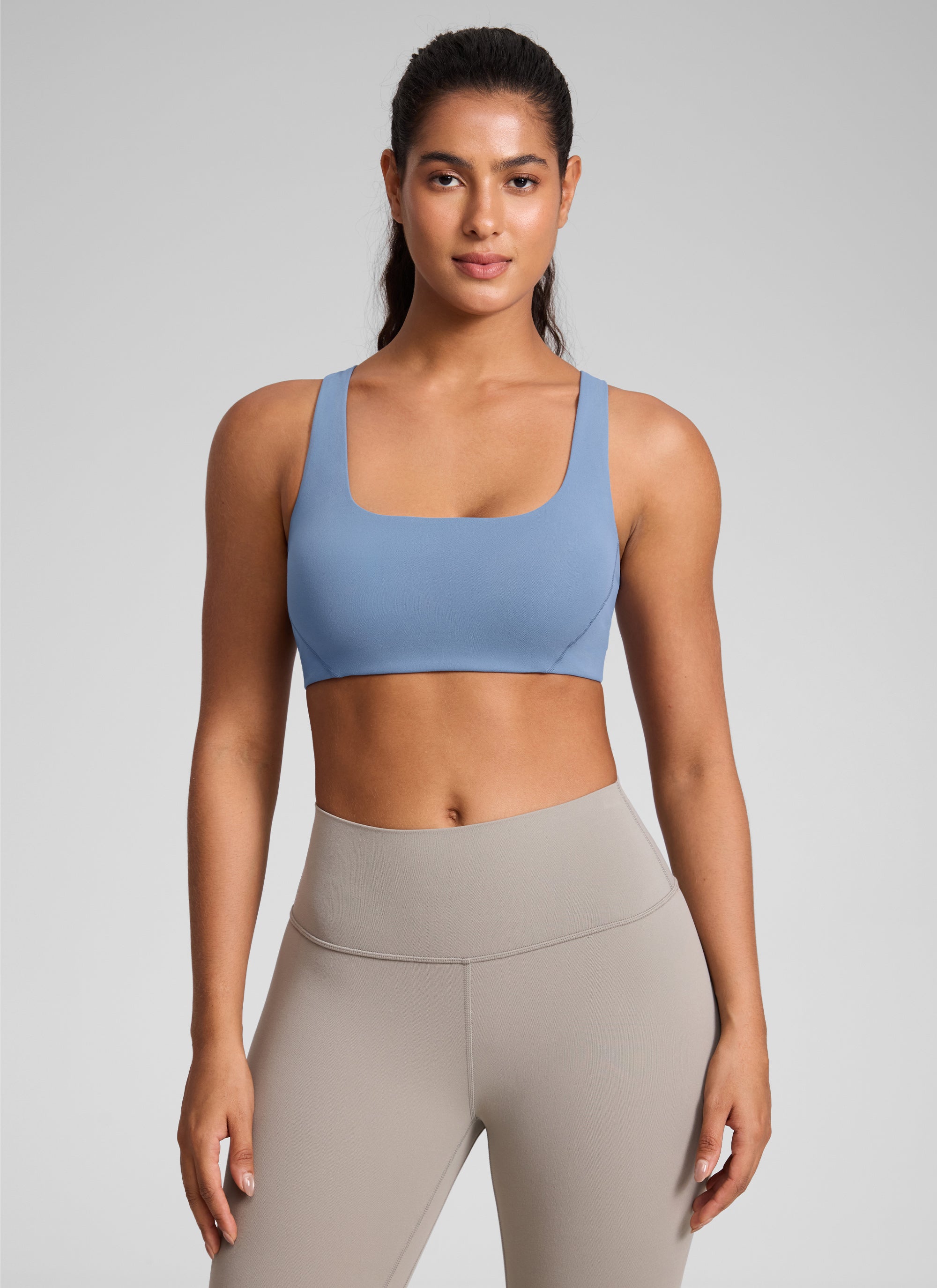 CRZ YOGA Womens Butterlift Double Lined Square Neck Yoga Sports Bra Hot Fudge Brown