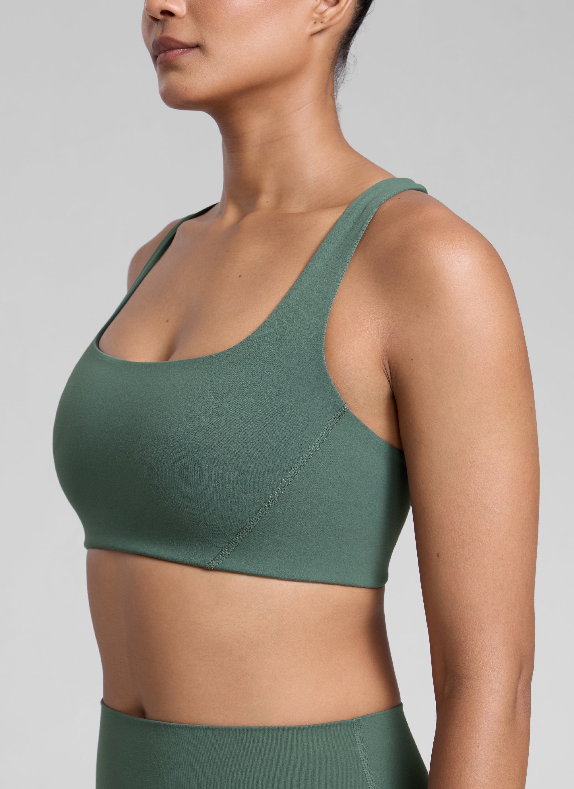 CRZ YOGA Womens Butterlift Double Lined Square Neck Yoga Sports Bra Dark Forest Green