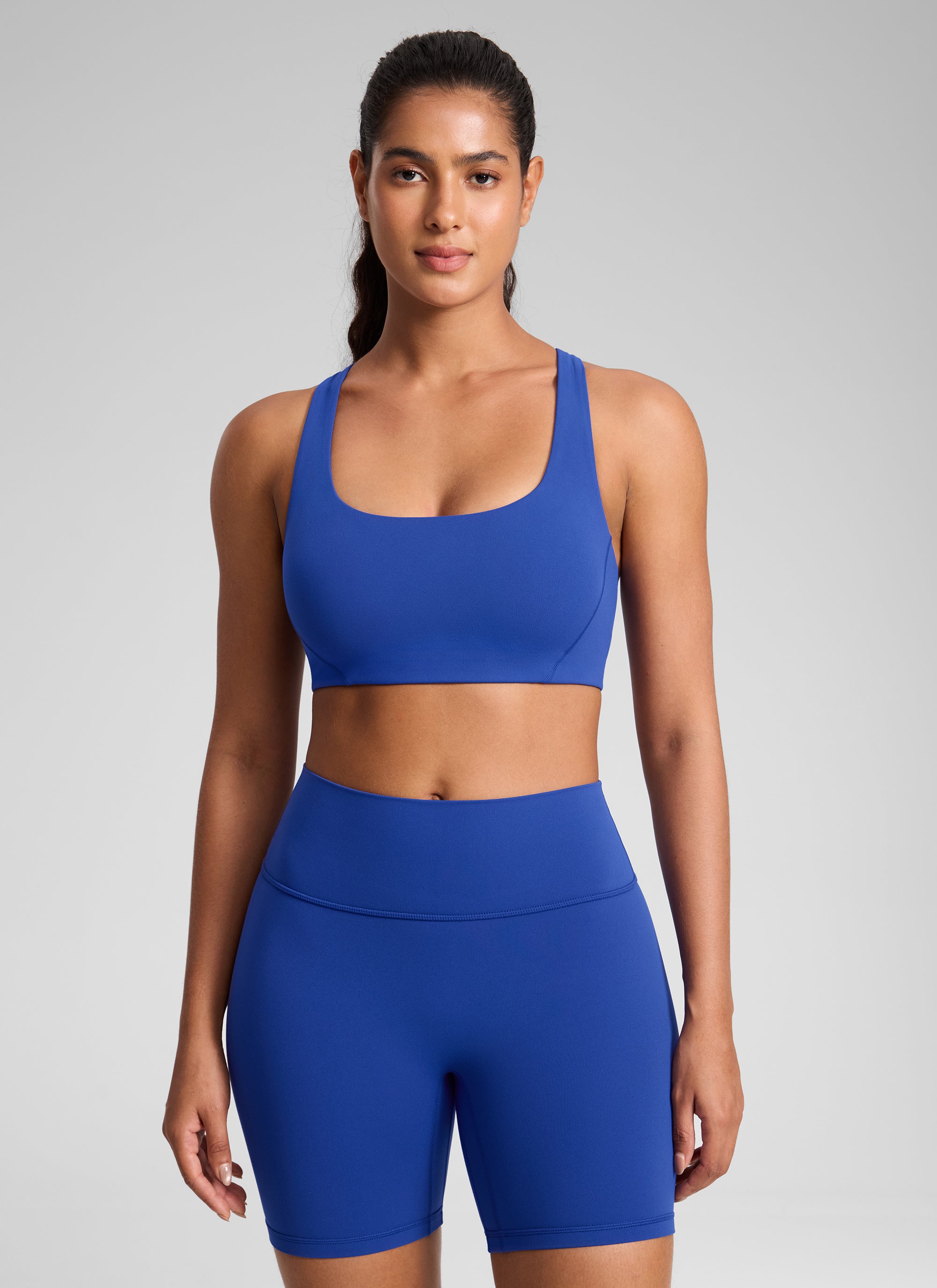 CRZ YOGA Womens Butterlift Double Lined Square Neck Yoga Sports Bra White